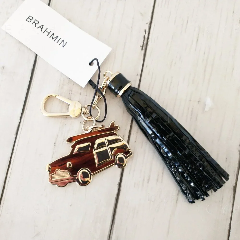 Brahmin Copa Car Tassel New Black Melbourne Key FOB Leather Resin Croc-Embossed - Picture 8 of 10